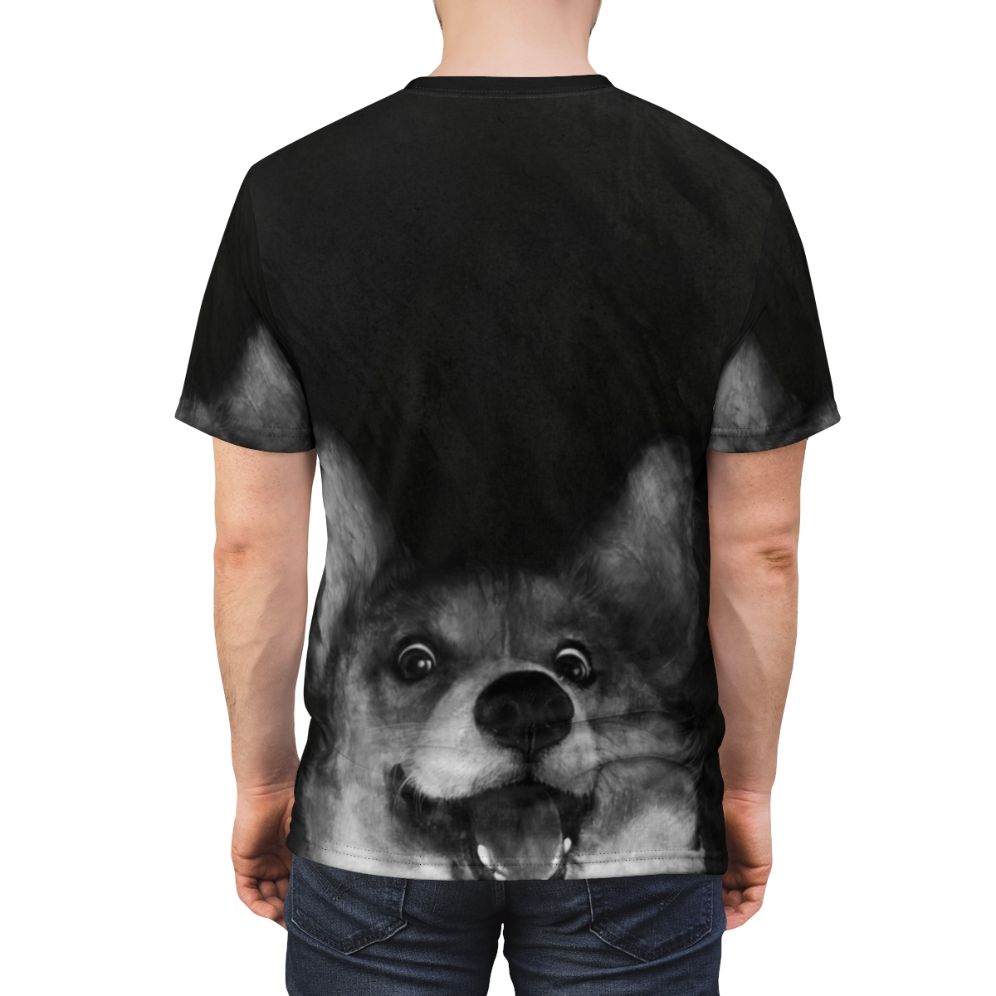 Cute illustration of a sausage-shaped corgi puppy on a t-shirt - men back