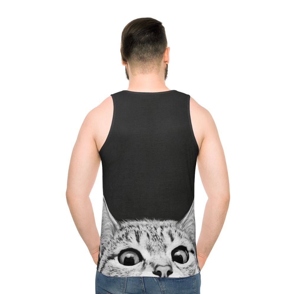 Unisex 'You Asleep Yet?' cat-themed tank top - men back