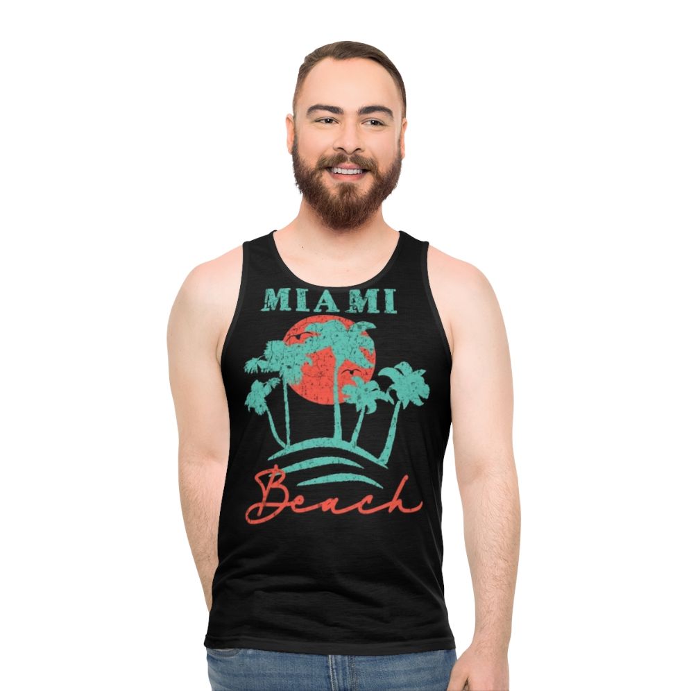 Vintage Miami Beach Retro Sunset Distressed Unisex Tank Top - men