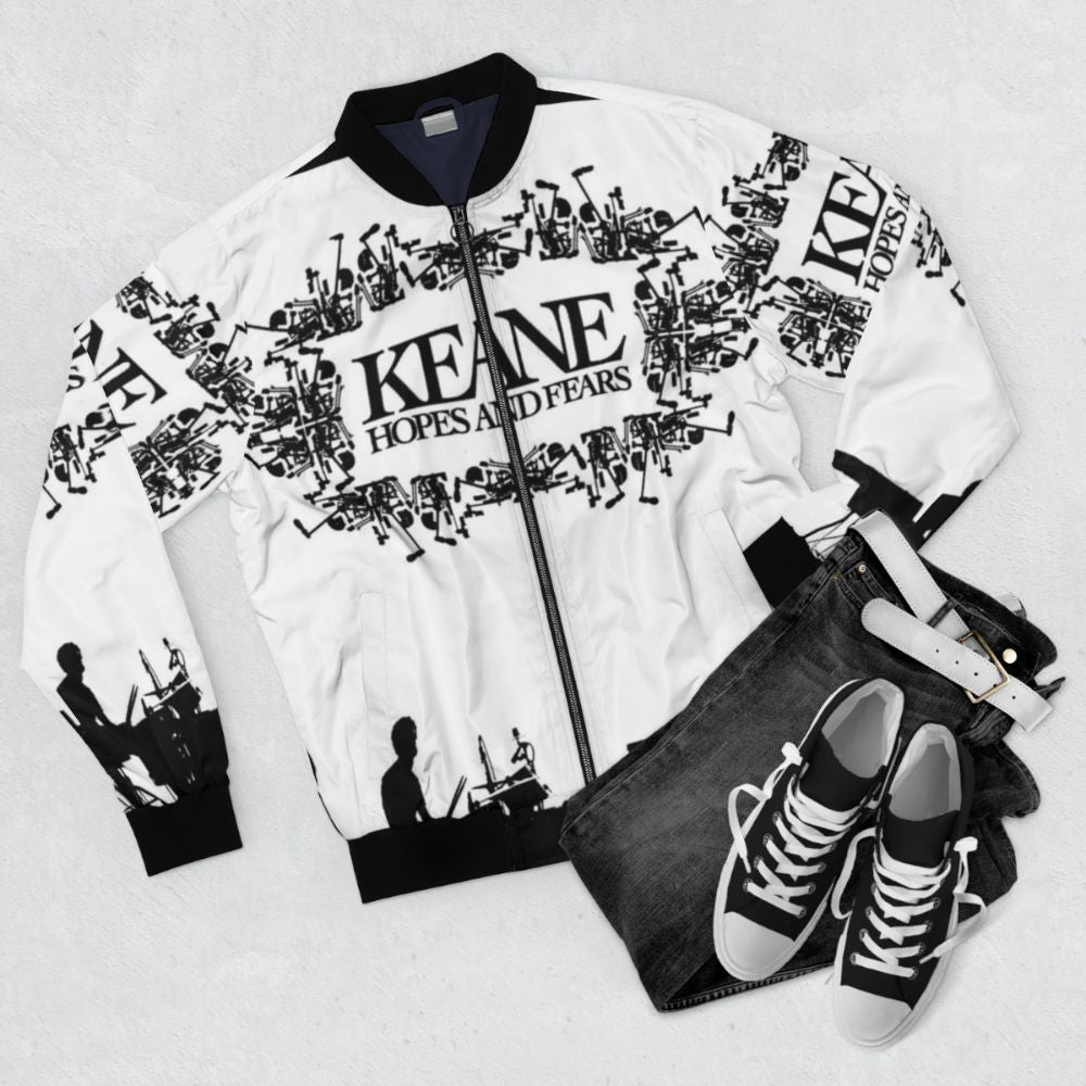 Keane "Hopes and Fears" bomber jacket with band logo - Flat lay