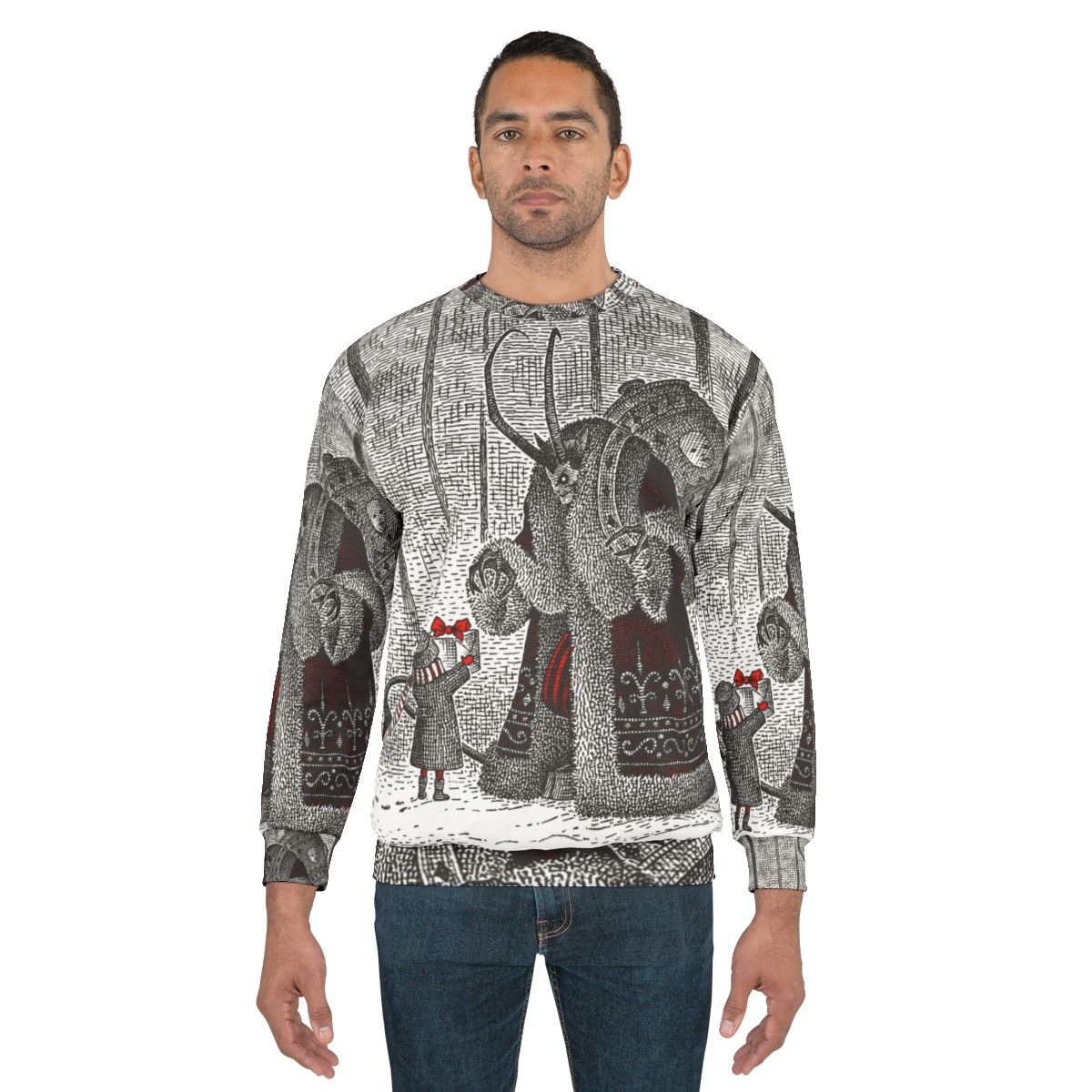 Vintage Krampus Sweatshirt featuring a mythical horror holiday character - men