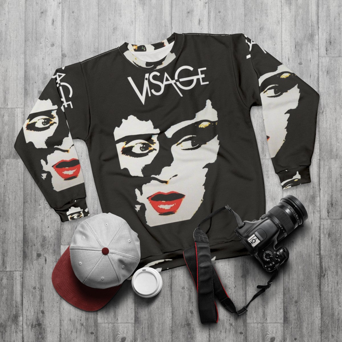 Visage Sweatshirt featuring synth-pop and new wave design - flat lay