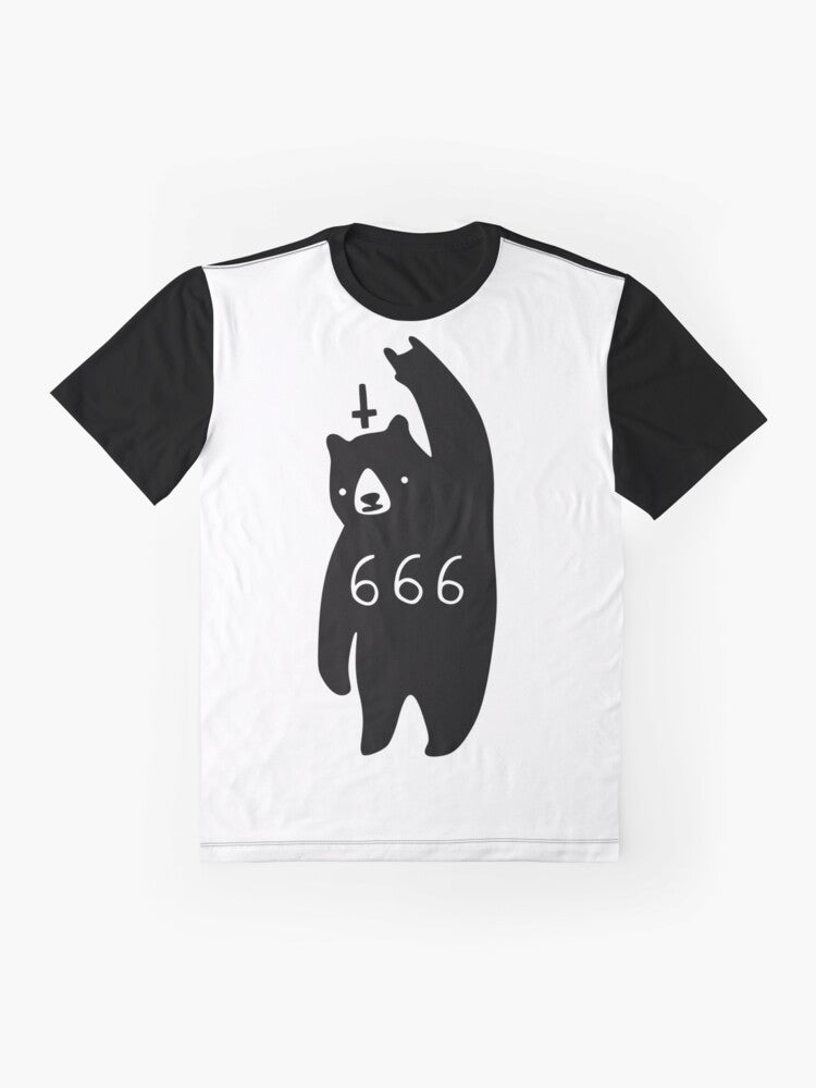 Black Bear Metal Graphic T-Shirt with Devil Horns and Satanic Symbols - Flat lay