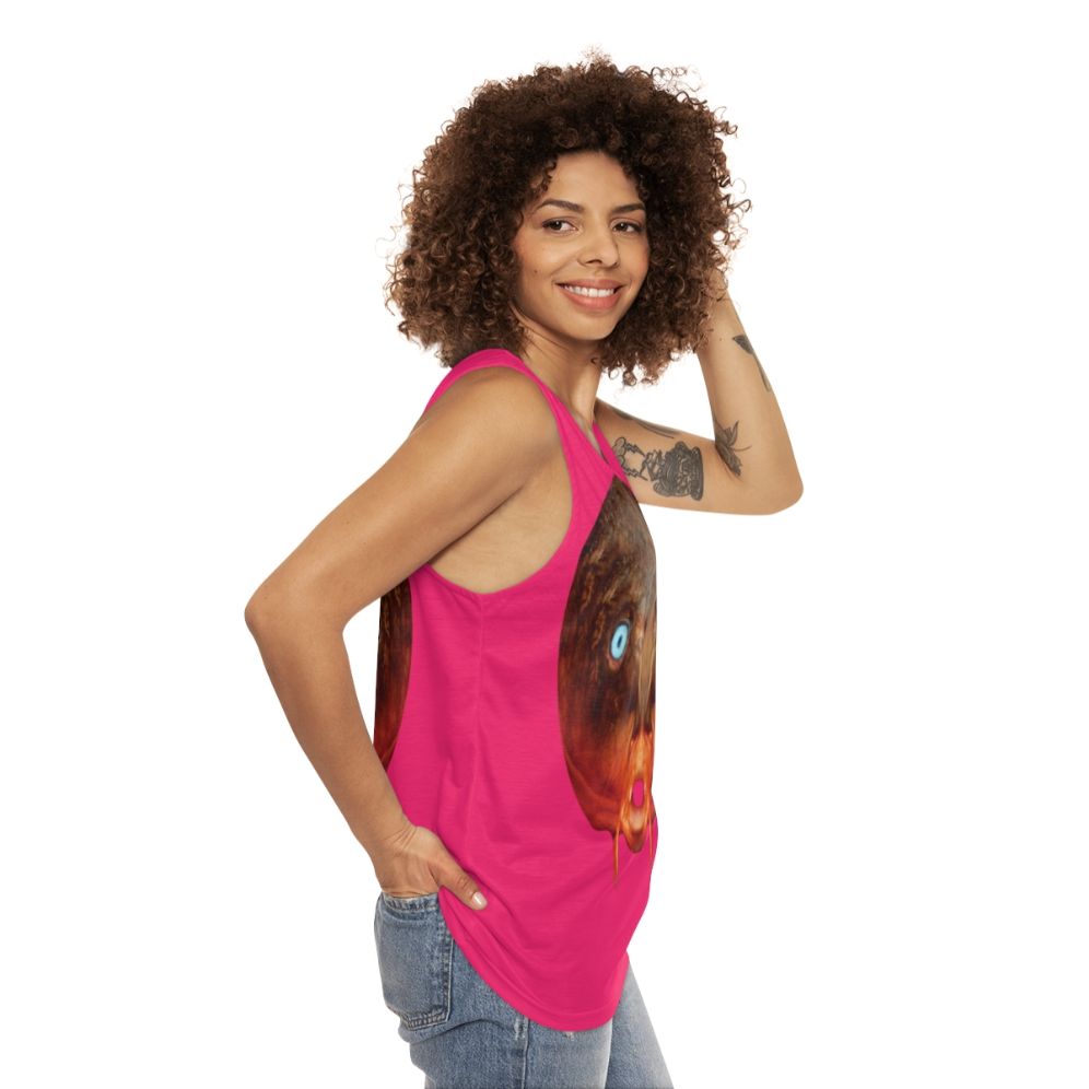 Unisex tank top featuring a surrealist "Trout Mask Replica" design - women side