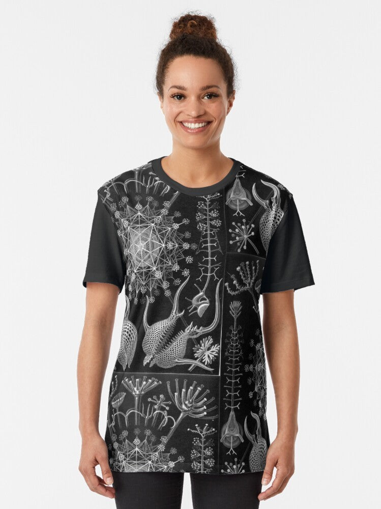 Ernst Haeckel Phaeodaria Illustration Graphic T-Shirt featuring a detailed illustration of phaeodarian plankton - Women