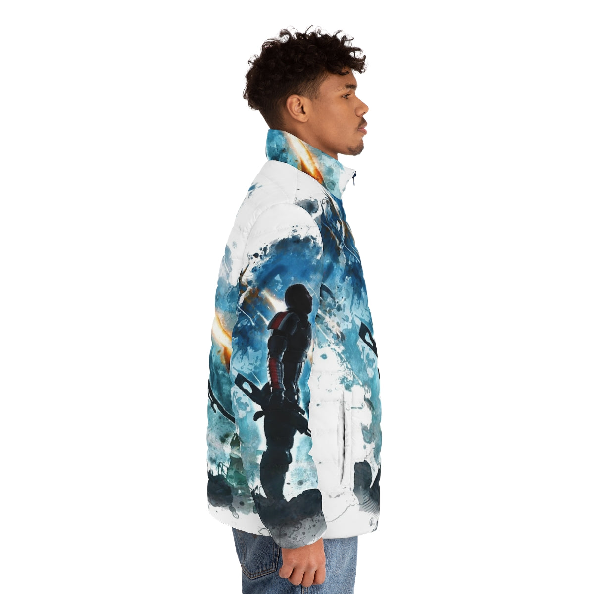 Mass Effect Andromeda Puffer Jacket with iconic sci-fi design - men side right