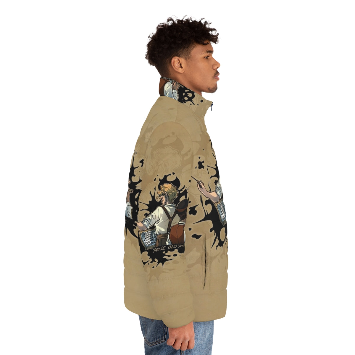 Ink splatter puffer jacket with artistic design - men side right