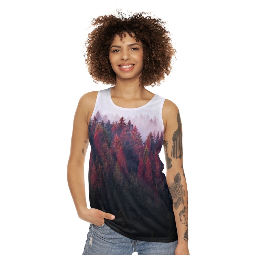 Unisex nature inspired mountain landscape tank top - women