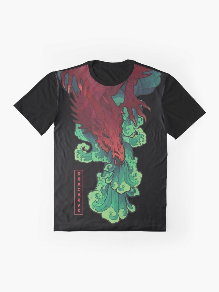 Japanese-style Dracarys graphic t-shirt featuring a dragon design for Game of Thrones fans - Flat lay