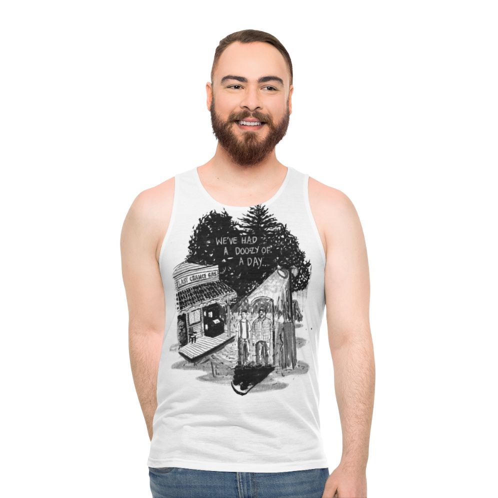 Unisex tank top with "We've Had a Doozy of a Day" horror movie design - men