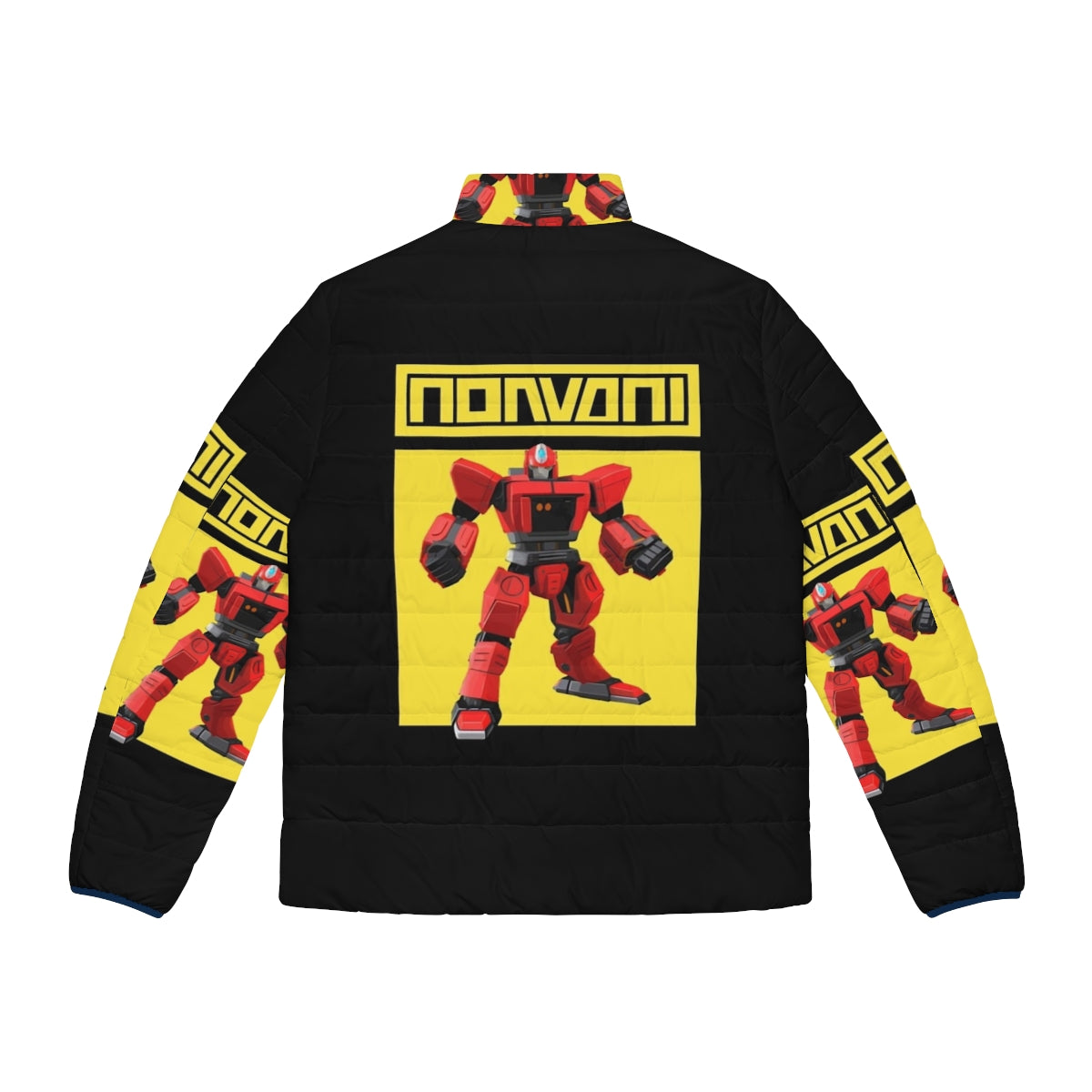 Robot Hero Puffer Jacket featuring a vibrant yellow design - Back