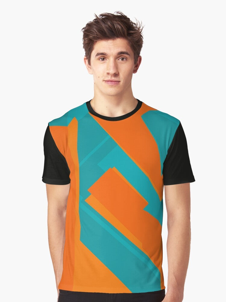 Teal and orange geometric abstract art graphic t-shirt - Men