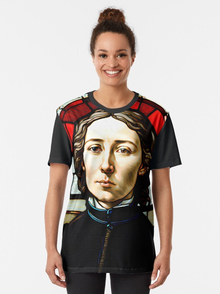 Graphic T-shirt featuring the portrait of Louise Michel, a prominent French anarchist and revolutionary - Women