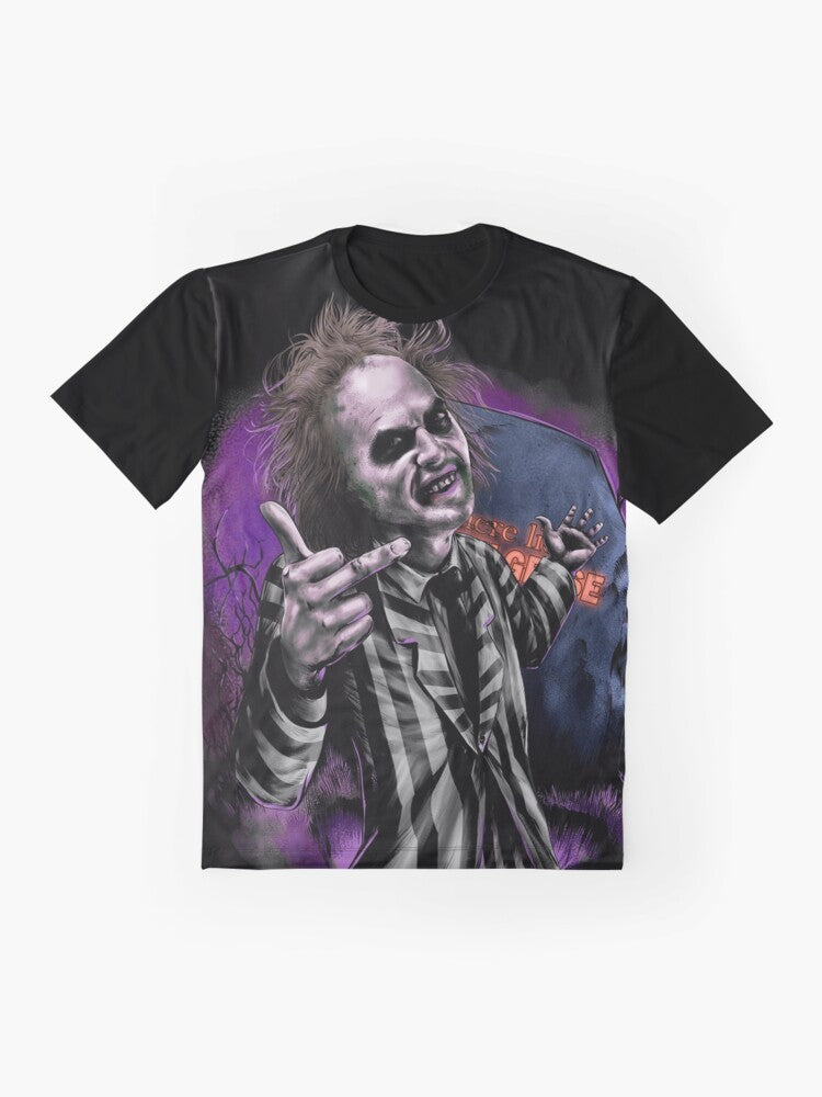 BEETLEJUICE graphic t-shirt with spooky, gothic design - Flat lay