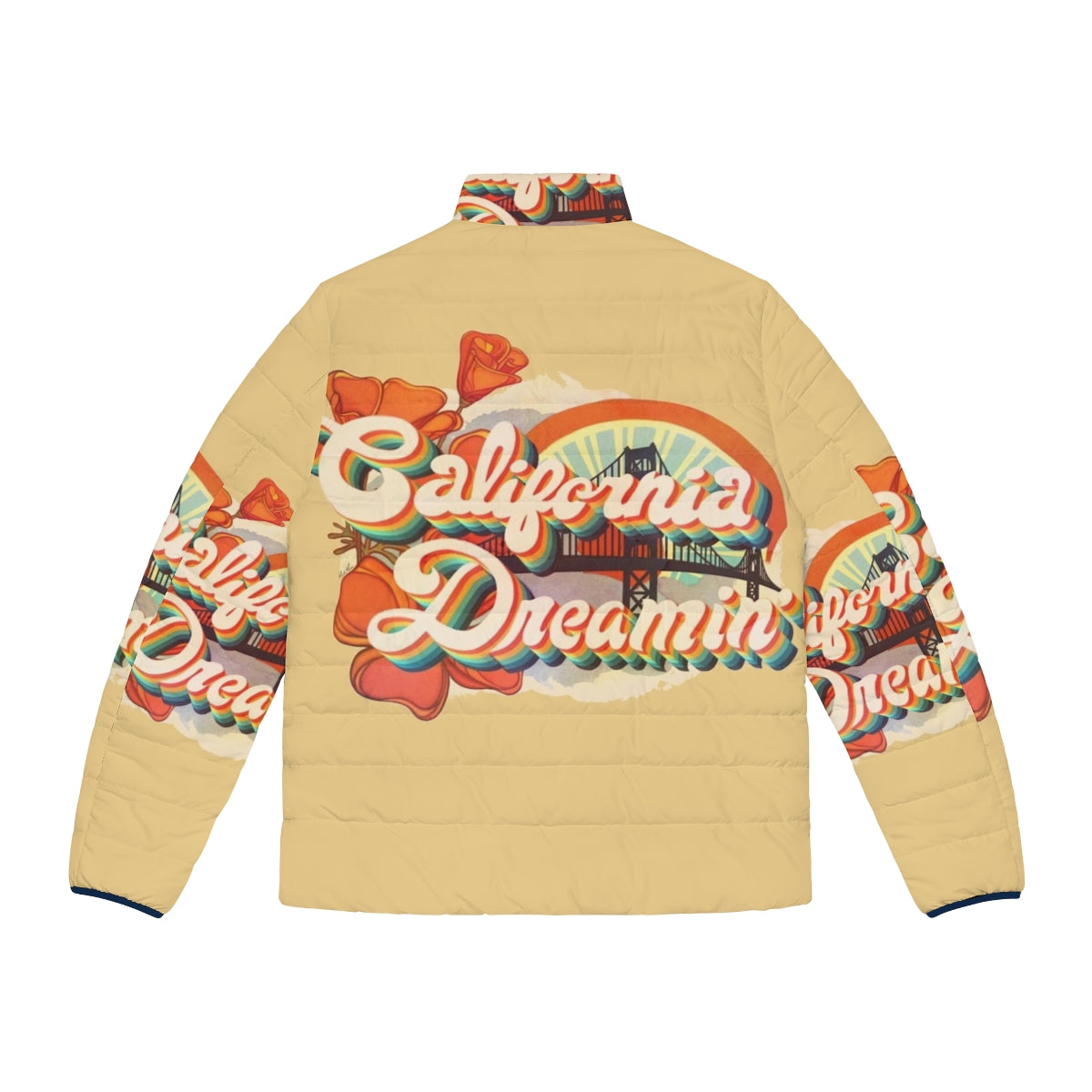 Vintage California Dreamin' puffer jacket with psychedelic music-inspired graphics - Back