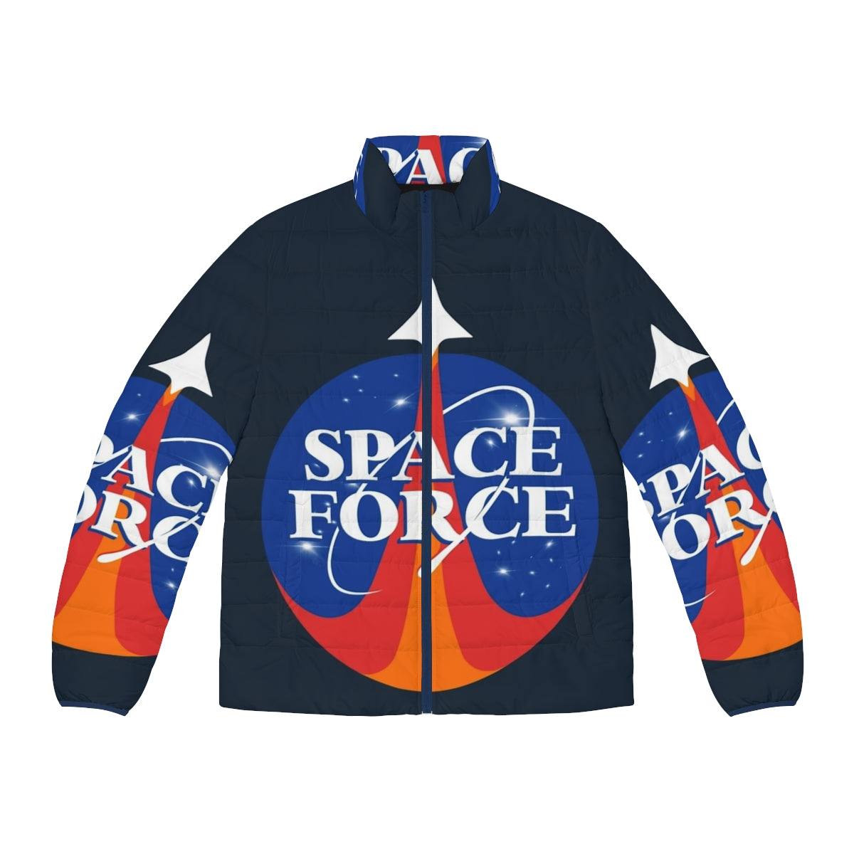 Space Force Puffer Jacket with Vintage Moon Landing Graphics