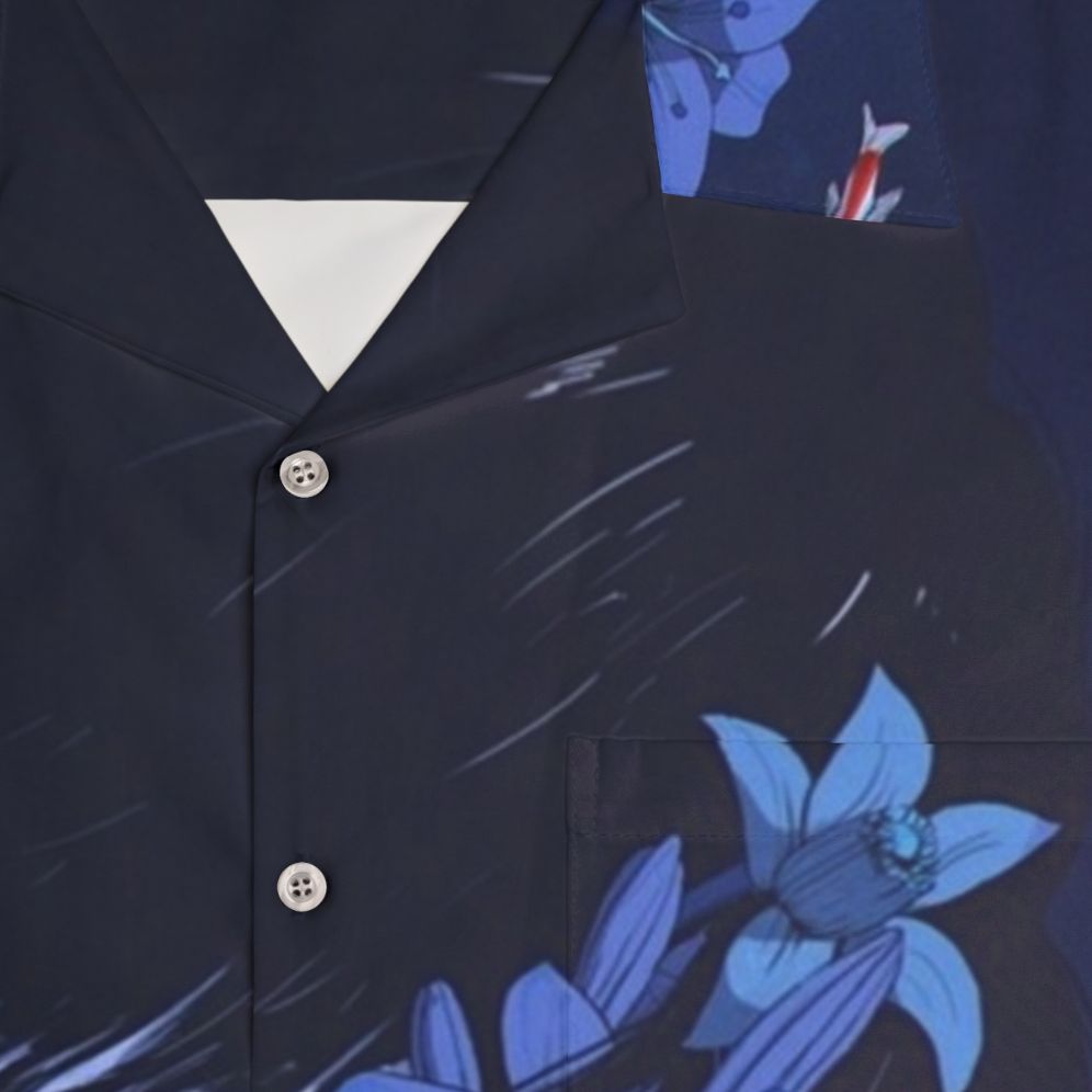 Retro blue Hawaiian shirt with anime-inspired cartoon design - Detail