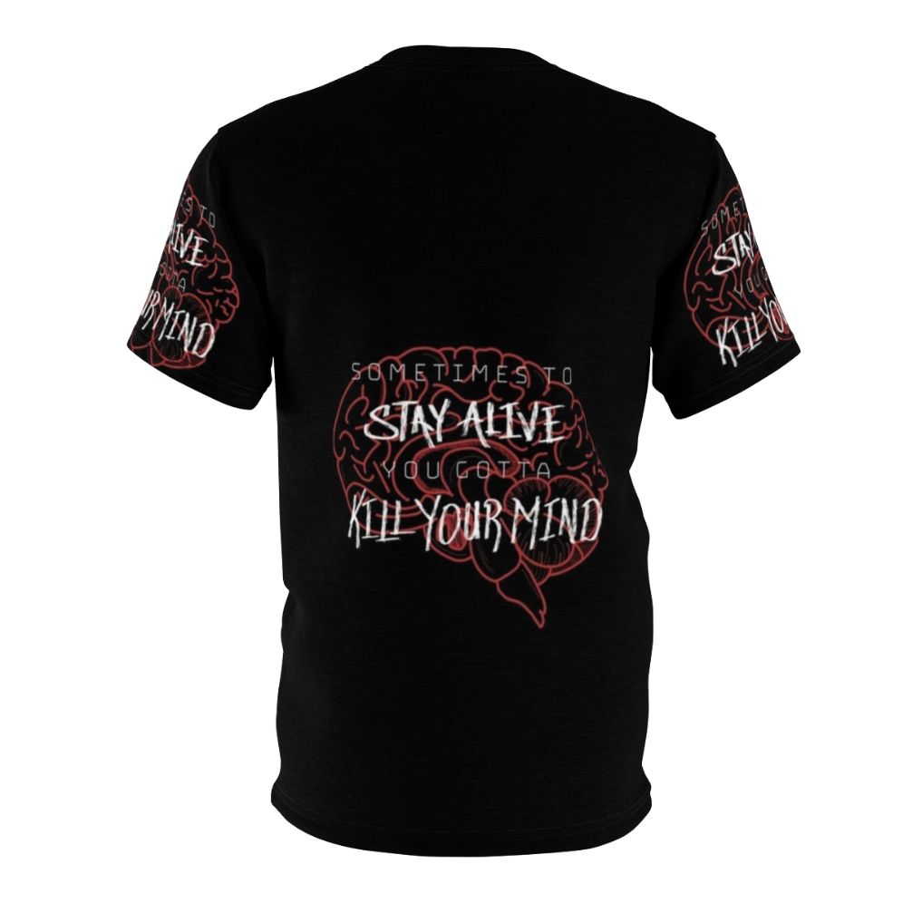 Stay Alive graphic t-shirt with brain and lyrical design, inspired by alternative rock music - Back