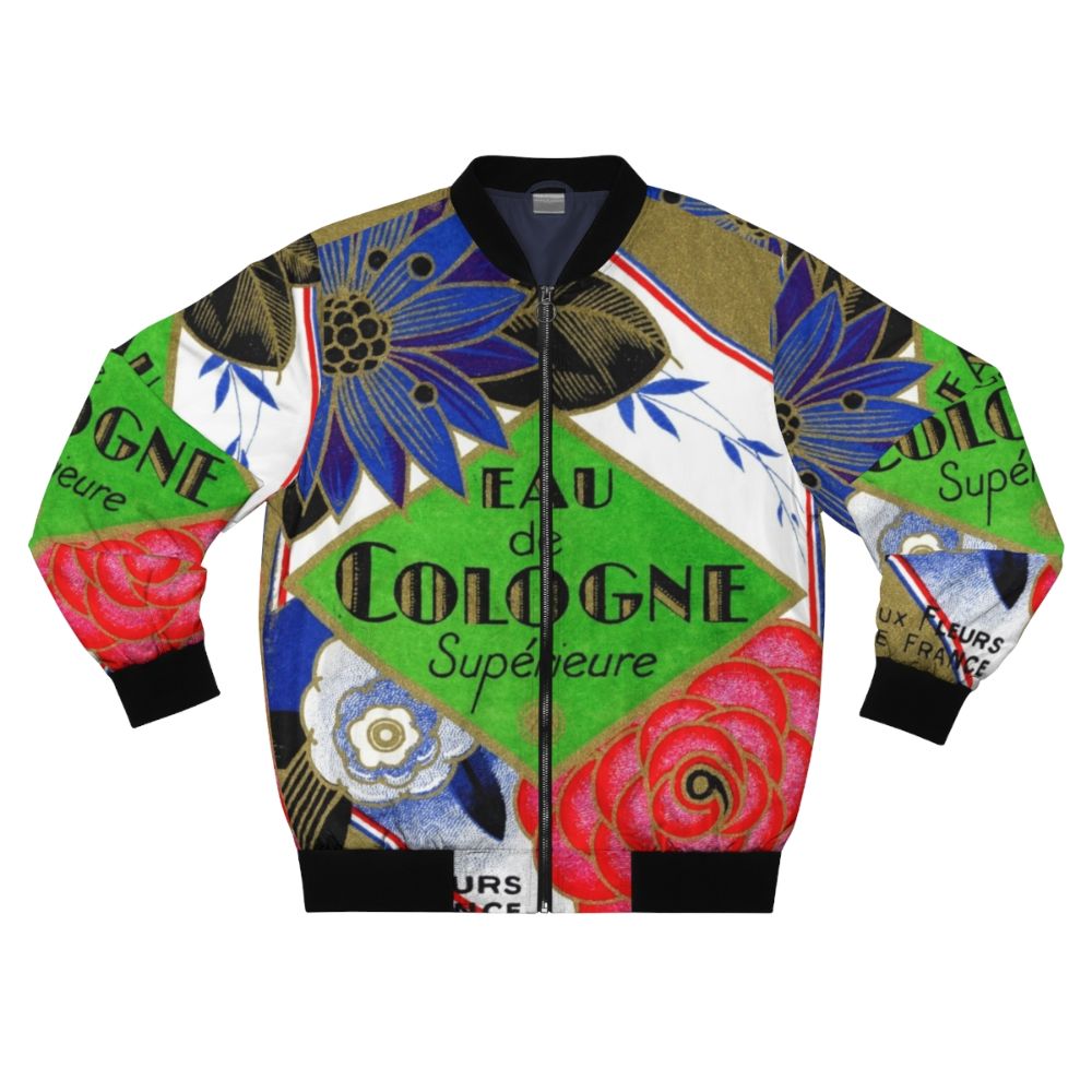 Vintage French Perfume Bomber Jacket with Floral Design