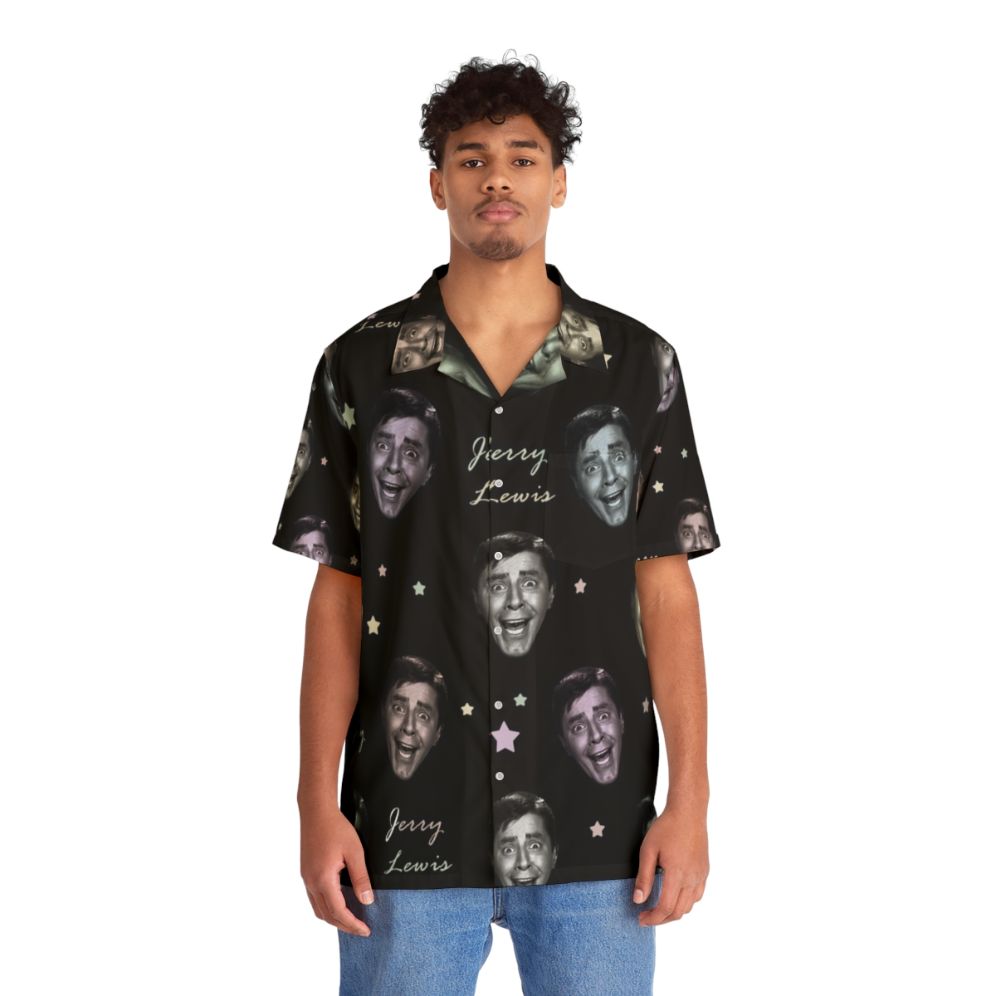 Jerry Lewis Hawaiian shirt with an American flag design and musical elements - People Front