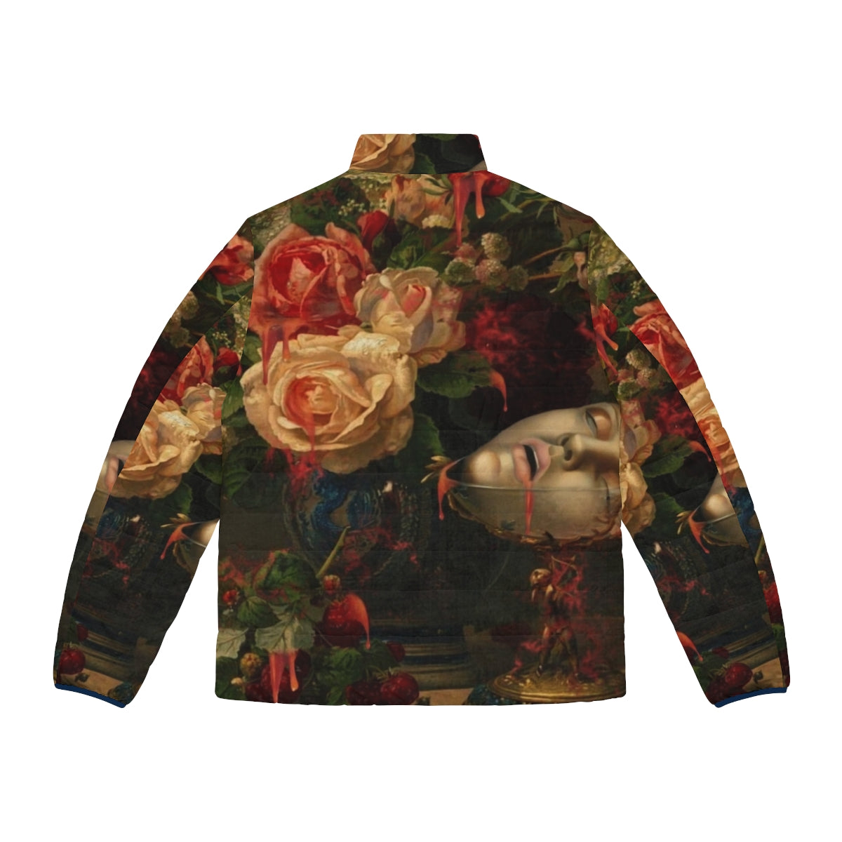 Dark Spring Puffer Jacket featuring surreal, lowbrow, gothic digital art - Back