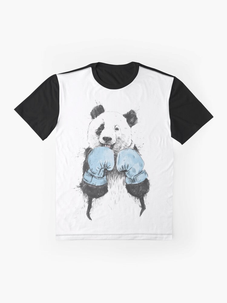 Illustration of a cute panda wearing boxing gloves on a graphic t-shirt - Flat lay