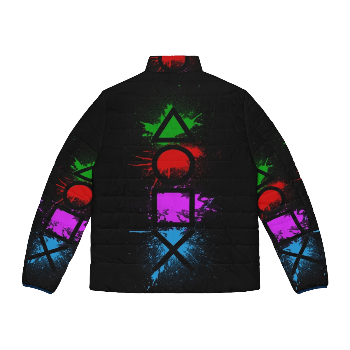 Splatter puffer jacket with video game controller buttons design - Back