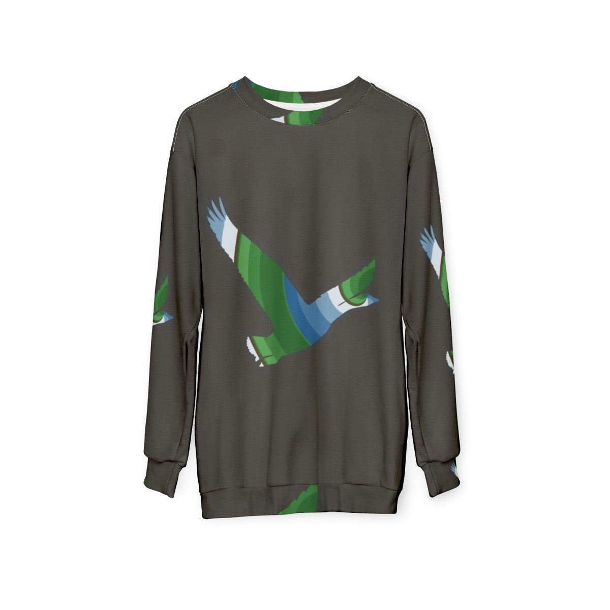 Legendary Goose Sweatshirt with Colorful Abstract Animal Art Design - hanging