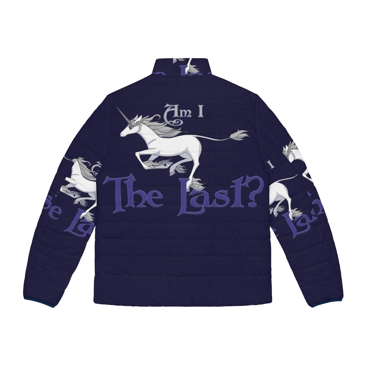 A puffer jacket with a unicorn design, perfect for running and keeping warm during the winter. - Back