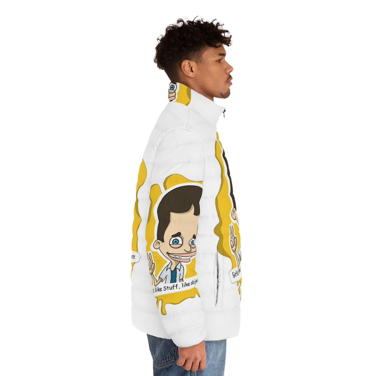 Big Mouth Netflix Puffer Jacket featuring Nick from the popular Netflix series - men side right