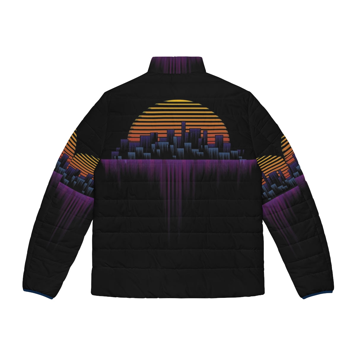 Retrowave City Soundwave Puffer Jacket - Synth-inspired puffer jacket in a retro, neon aesthetic - Back