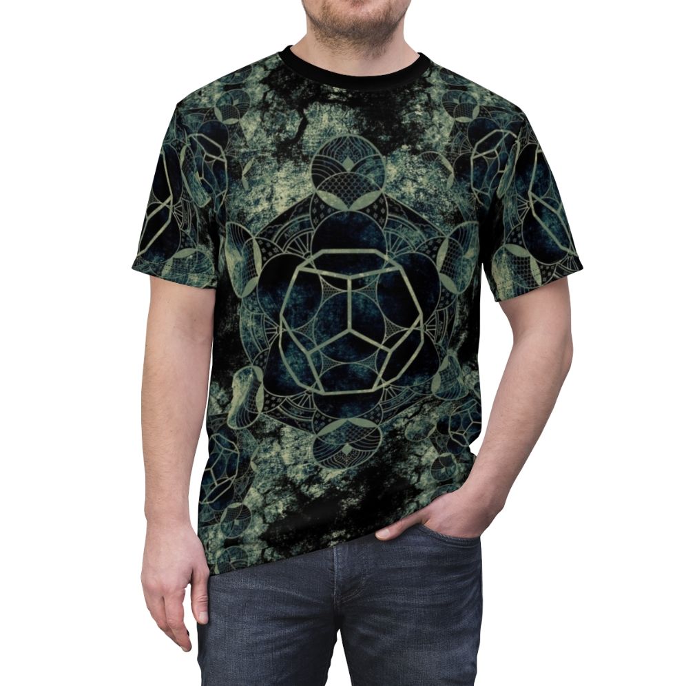 Vibrant AOP t-shirt featuring a sacred geometry design, perfect for your daily life. - men front