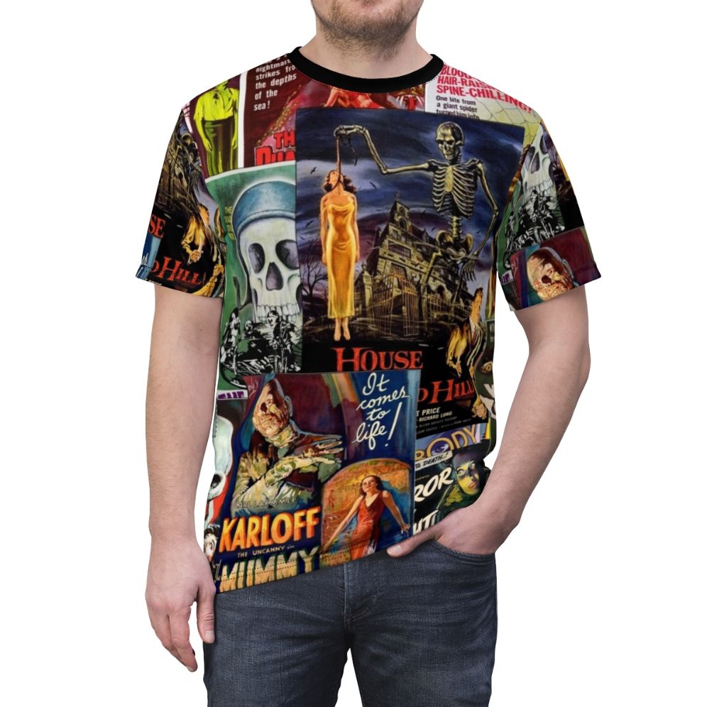 Vintage-style t-shirt featuring a classic horror movie skull design - men front