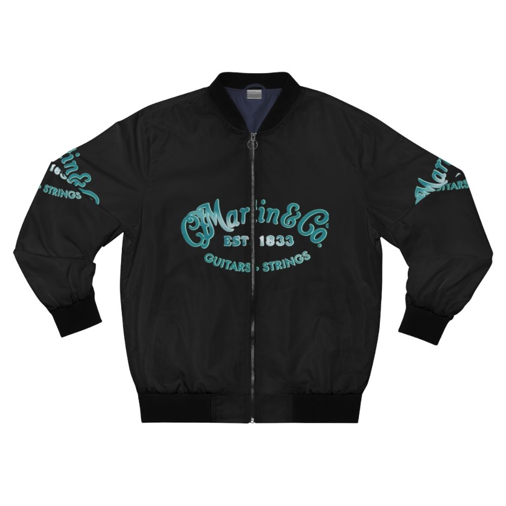 Vintage bomber jacket with a silhouette of a singer or musician holding a microphone