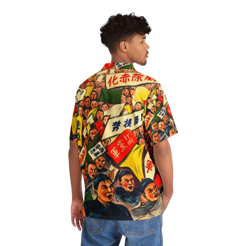 Anti-Communism Hawaiian Shirt Featuring Protest Imagery - Flat lay