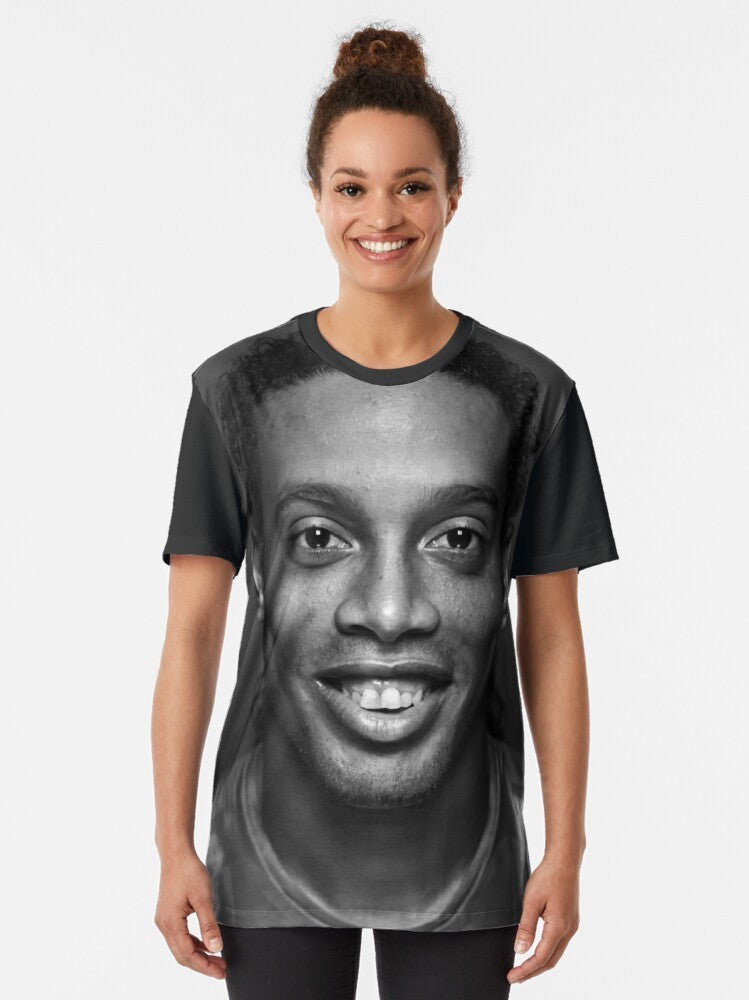 Ronaldinho soccer player graphic t-shirt design with wallpaper illustration - Women