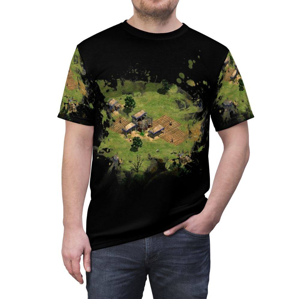 Vintage-style Age of Empires graphic t-shirt with a retro gaming design - men front