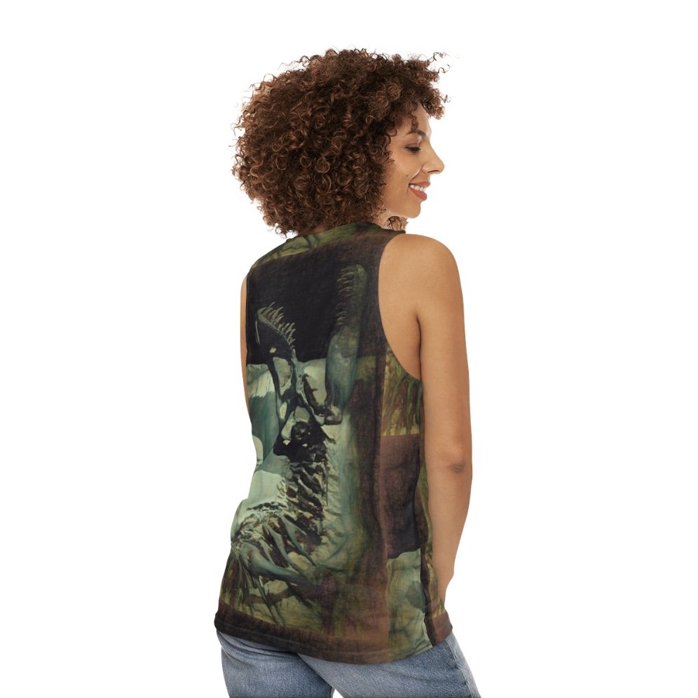 Unisex dinosaur "Bite Me" tank top - women back