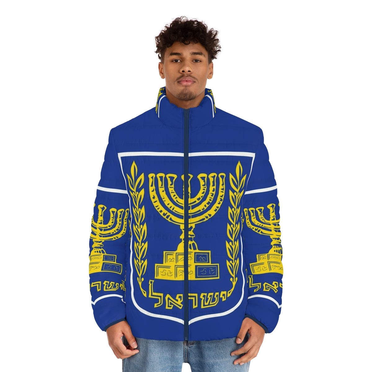 Israel national emblem coat of arms puffer jacket - men front