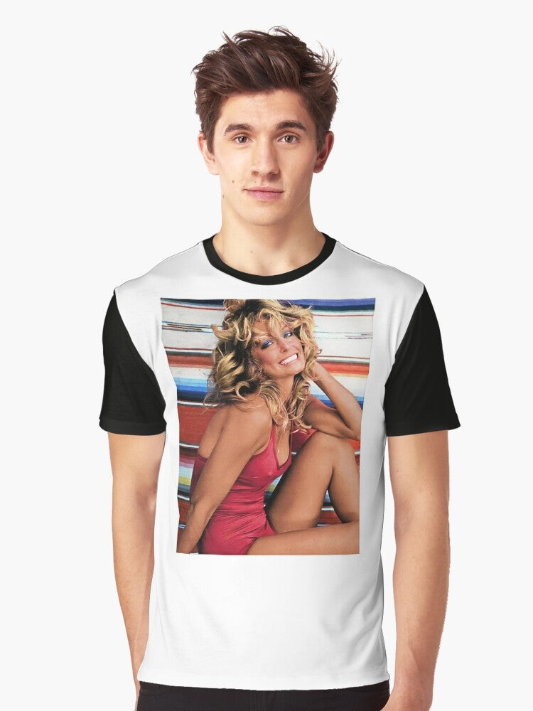 Retro graphic t-shirt featuring Farrah Fawcett's iconic hairstyle and beauty - Men