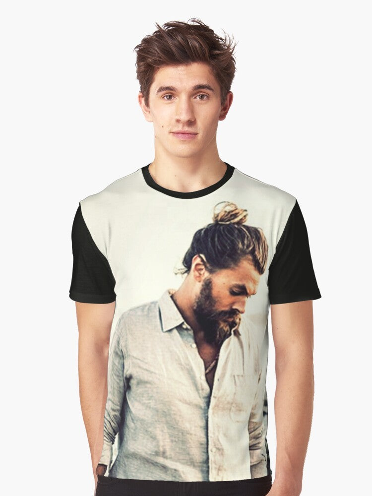 Jason Momoa inspired graphic t-shirt featuring beach, ocean, and "good vibes" design - Men