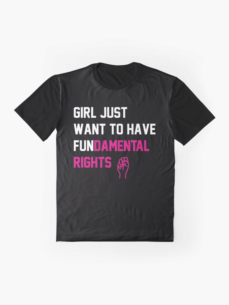 Cyndi Lauper "Girls Just Want to Have Fundamental Rights" graphic t-shirt design - Flat lay