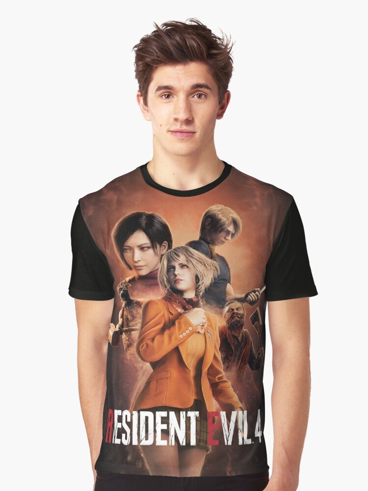 Resident Evil 4 Remake graphic t-shirt featuring Leon Kennedy, Ada Wong, and Ashley Graham - Men