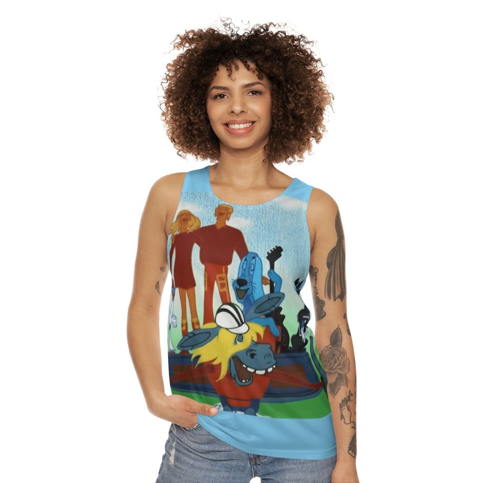 Unisex tank top featuring characters from the Soviet cartoon "The Musicians From Bremen" - women