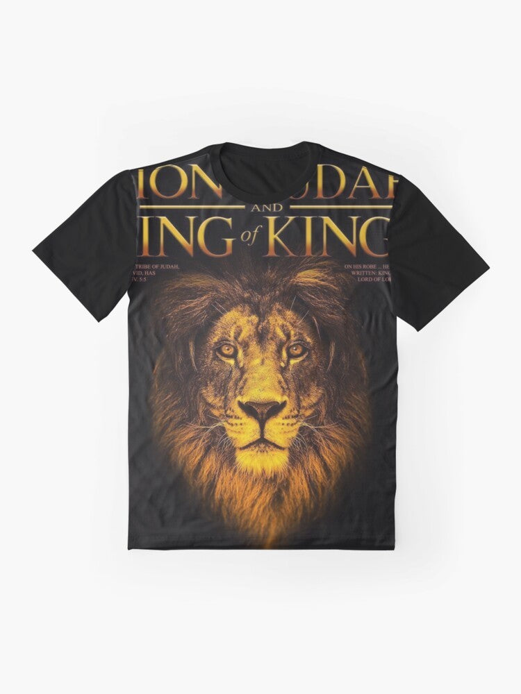 Judah Lion Graphic T-Shirt featuring a design with the Lion of Judah and Rastafarian symbols - Flat lay