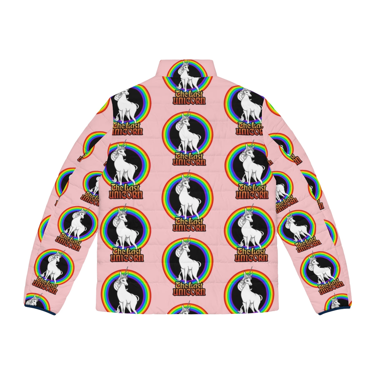 The Last Unicorn Rainbow Puffer Jacket featuring a magical mythical unicorn - Back