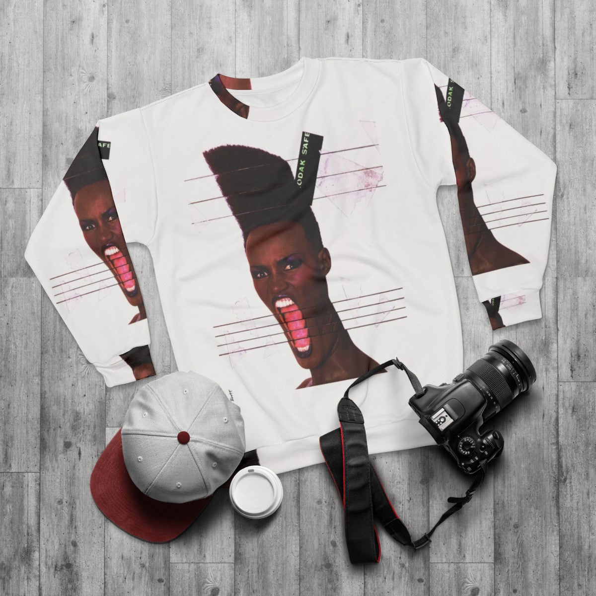 Grace Jones "Slave to the Rhythm" 80s music sweatshirt - flat lay