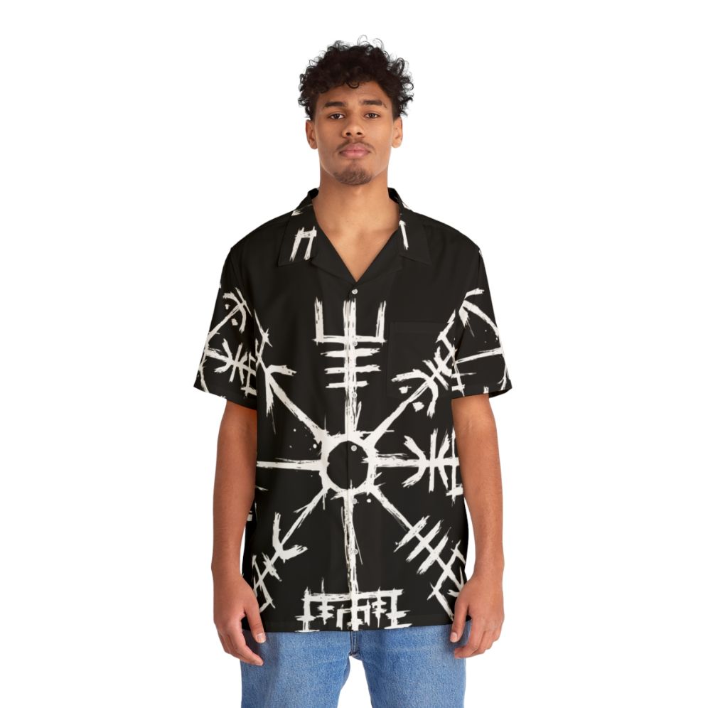 Vegvisir Symbol Hawaiian Shirt with Viking Compass - People Front