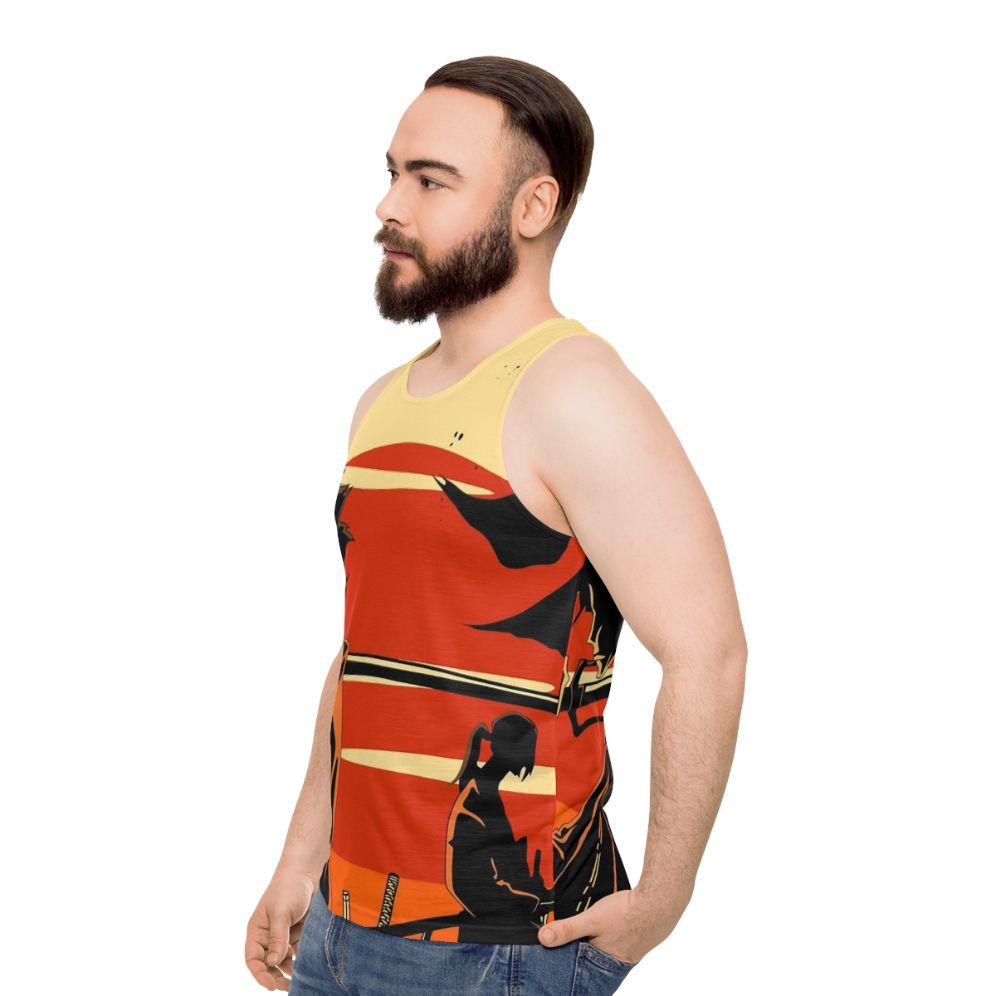 Sunset Samurai Unisex Tank Top - men side