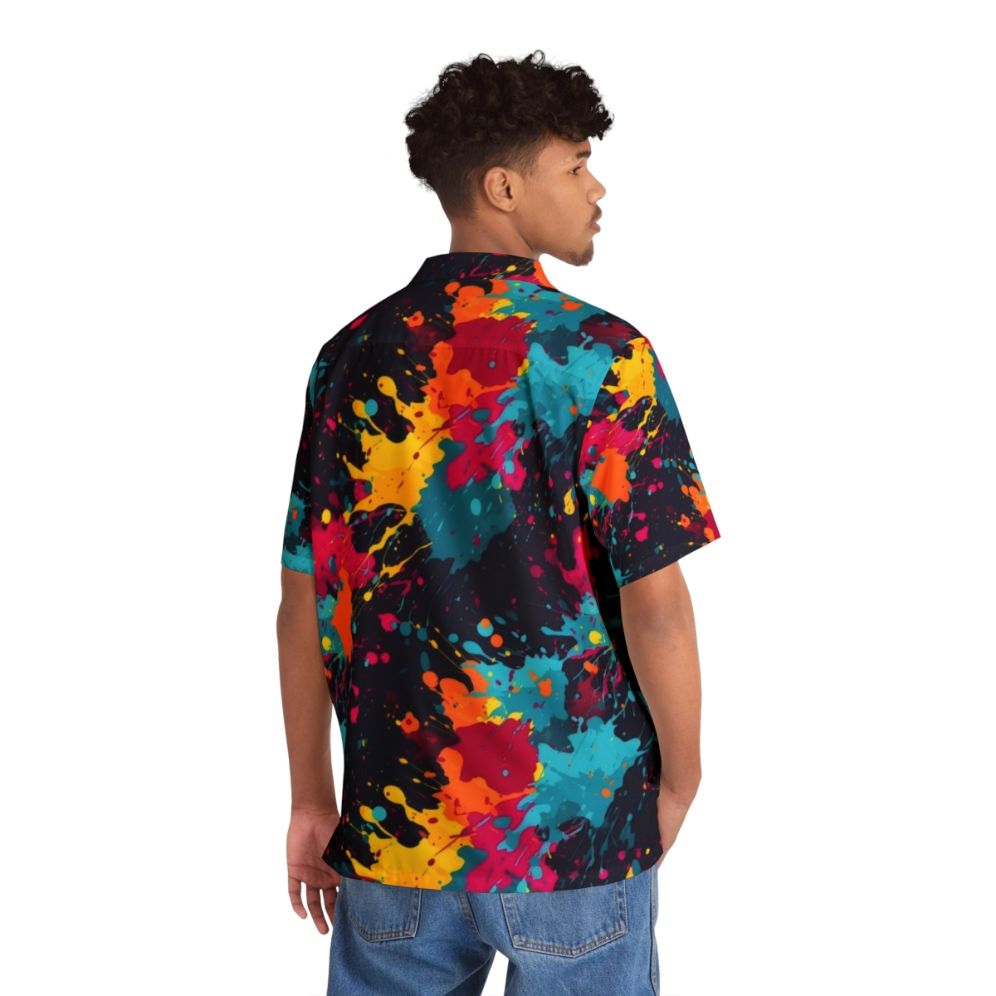 Colorful paint splatter Hawaiian shirt with a vibrant abstract design - People Back